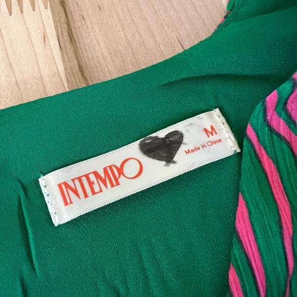 Intempo Leaf Tropical Print Long Sleeve Romper Green Pink Size Medium - Picture 10 of 13